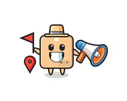 Character cartoon of cardboard box as a tour guide vector