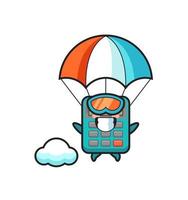 calculator mascot cartoon is skydiving with happy gesture vector