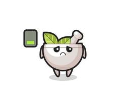 herbal bowl mascot character doing a tired gesture vector