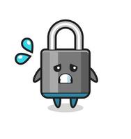 padlock mascot character with afraid gesture vector