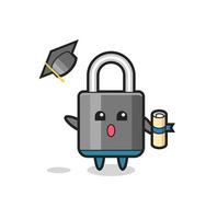 Illustration of padlock cartoon throwing the hat at graduation vector