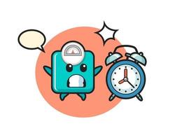 Illustration of weight scale is surprised with a giant alarm clock vector