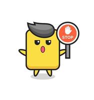 yellow card character illustration holding a stop sign vector