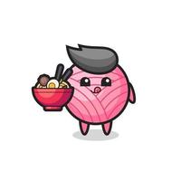 cute yarn ball character eating noodles vector