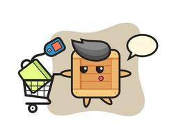 wooden box illustration cartoon with a shopping cart vector