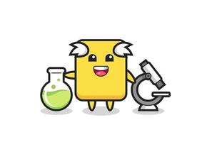 Personaje mascota de la tarjeta amarilla como científico. vector