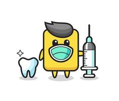 Personaje de mascota de tarjeta amarilla como dentista. vector