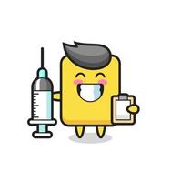 Ilustración de mascota de tarjeta amarilla como médico. vector