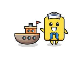 Mascota de personaje de tarjeta amarilla como marinero. vector