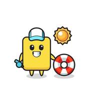 Cartoon mascot of yellow card as a beach guard vector