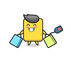 yellow card mascot cartoon holding a shopping bag vector