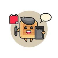 Illustration of wooden box mascot as a graphic designer vector