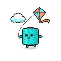yarn spool mascot illustration is playing kite vector