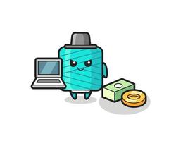 Mascot Illustration of yarn spool as a hacker vector