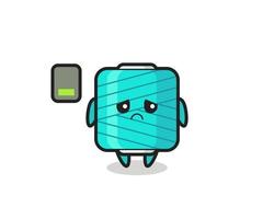 yarn spool mascot character doing a tired gesture vector