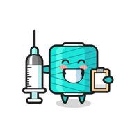 Ilustración de mascota de carrete de hilo como médico vector