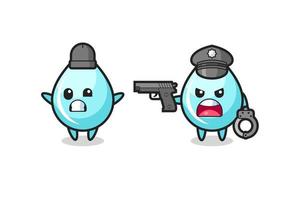 illustration of water drop robber with hands up pose caught by police vector