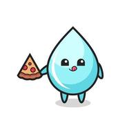 cute water drop cartoon eating pizza vector