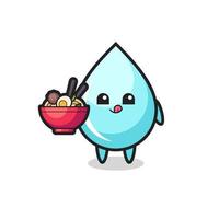 lindo personaje de gota de agua comiendo fideos vector