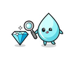 water drop mascot is checking the authenticity of a diamond vector