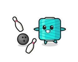 Character cartoon of yarn spool is playing bowling vector