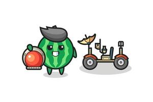 the cute watermelon as astronaut with a lunar rover vector