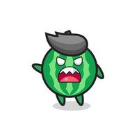 cute watermelon cartoon in a very angry pose vector