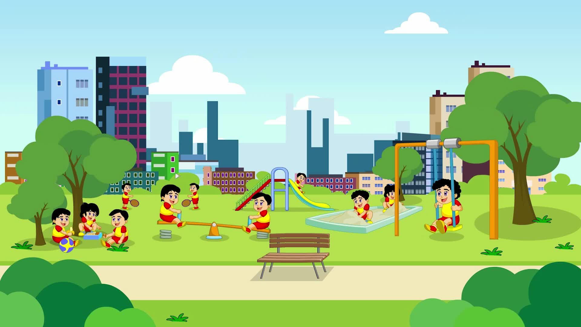 Cartoon Background - City Park Playground with Kids 3320990 Stock Video at  Vecteezy