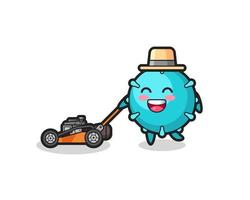 illustration of the virus character using lawn mower vector