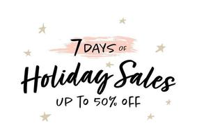 7 days of holiday sales up to 50 percent off banner. vector