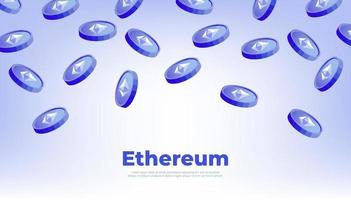 Ethereum coins falling from the sky. ETH cryptocurrency banner. vector