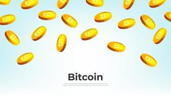 Gold Bitcoins falling from the sky. Bitcoin cryptocurrency banner. vector