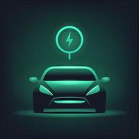 Electric car with green glowing on dark background. vector