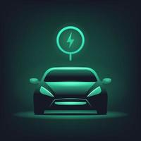 Electric car with green glowing on dark background. vector