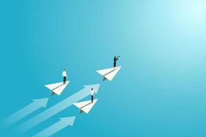 Businesswoman standing on paper plane Look at opportunities. vector