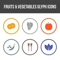 conjunto de iconos de glifo de vector de frutas y verduras