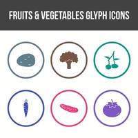 conjunto único de iconos vectoriales de frutas y verduras vector