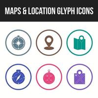 Beautiful maps and location glyph icon set vector