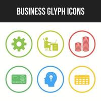 6 conjunto de iconos de vector de glifo de negocio único
