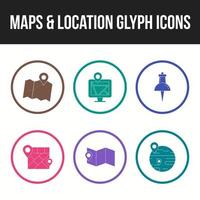 Unique set of maps and location 6 glyph icons vector