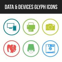 Conjunto de iconos de vecor de línea única de iconos de datos y dispositivos vector