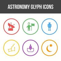 conjunto de iconos de vector de glifo de astronomía único