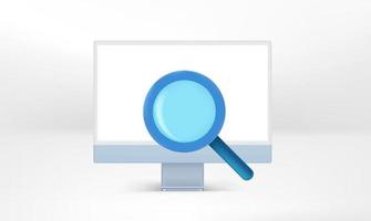 Searching information via modern computer. Vector mockup