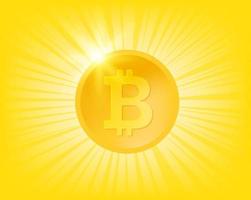 Shining bitcoin with sun rays vector