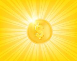 Shining gold coin with sun rays vector