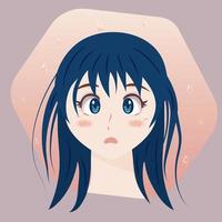 Depression, sadness, pain. Sad anime girl crying. vector