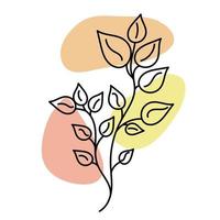 Boho foliage line art drawing with abstract shape vector