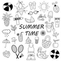 Summer beach hand drawn vector symbols and objects in doodle style.