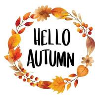 Hello autumn with ornate of leaves flower frame. Autumn october vector