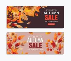 Fondo de plantilla de banner de venta de otoño. venta de compras de otoño vector